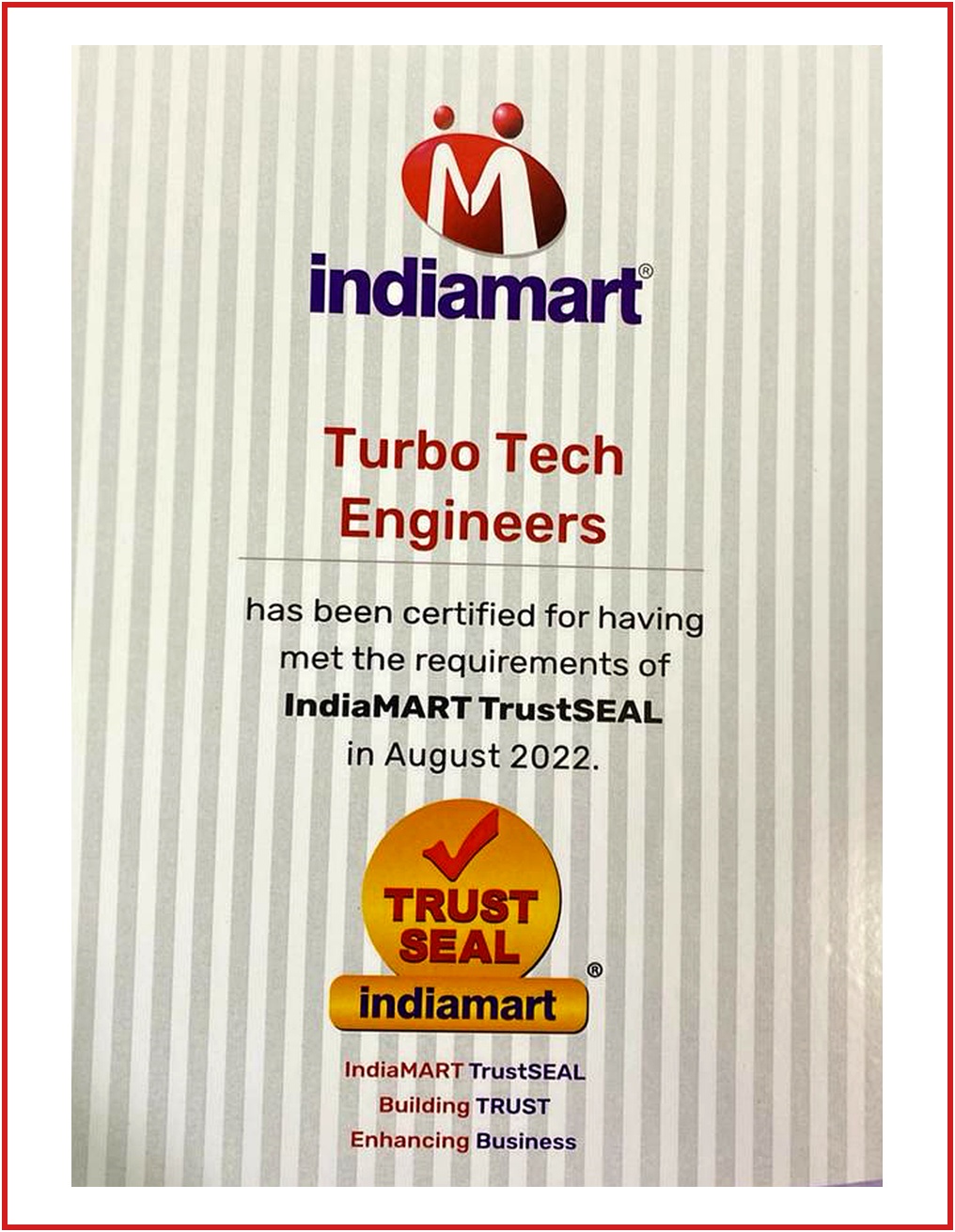 IndiaMART TrustSEAL certified badge for Turbo Tech Engineers
