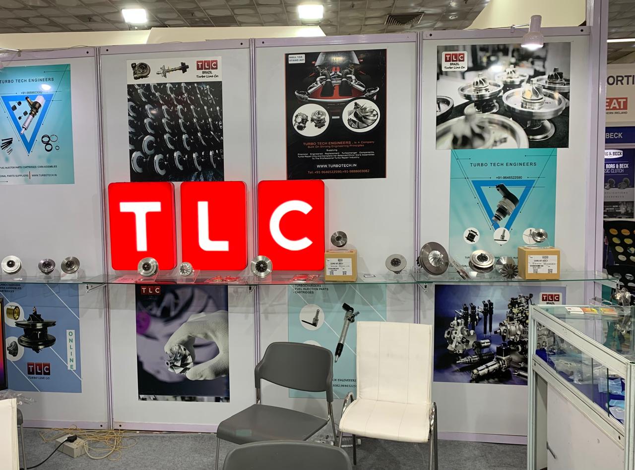 Turbo Tech Engineers trade show display of diesel engine components