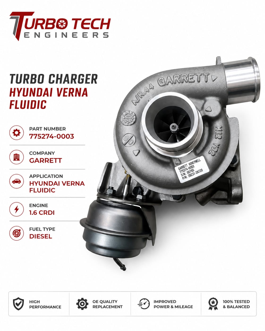 Garrett Turbocharger – Hyundai Verna Fluidic 1.6 CRDi Diesel