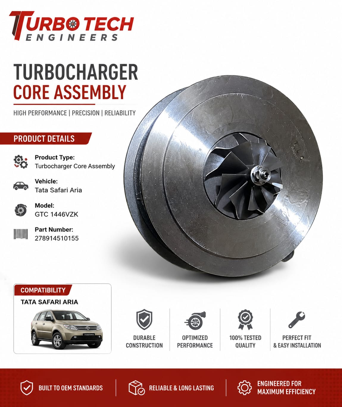 Turbocharger Core Assembly – Tata Safari Aria (GTC 1446VZK)